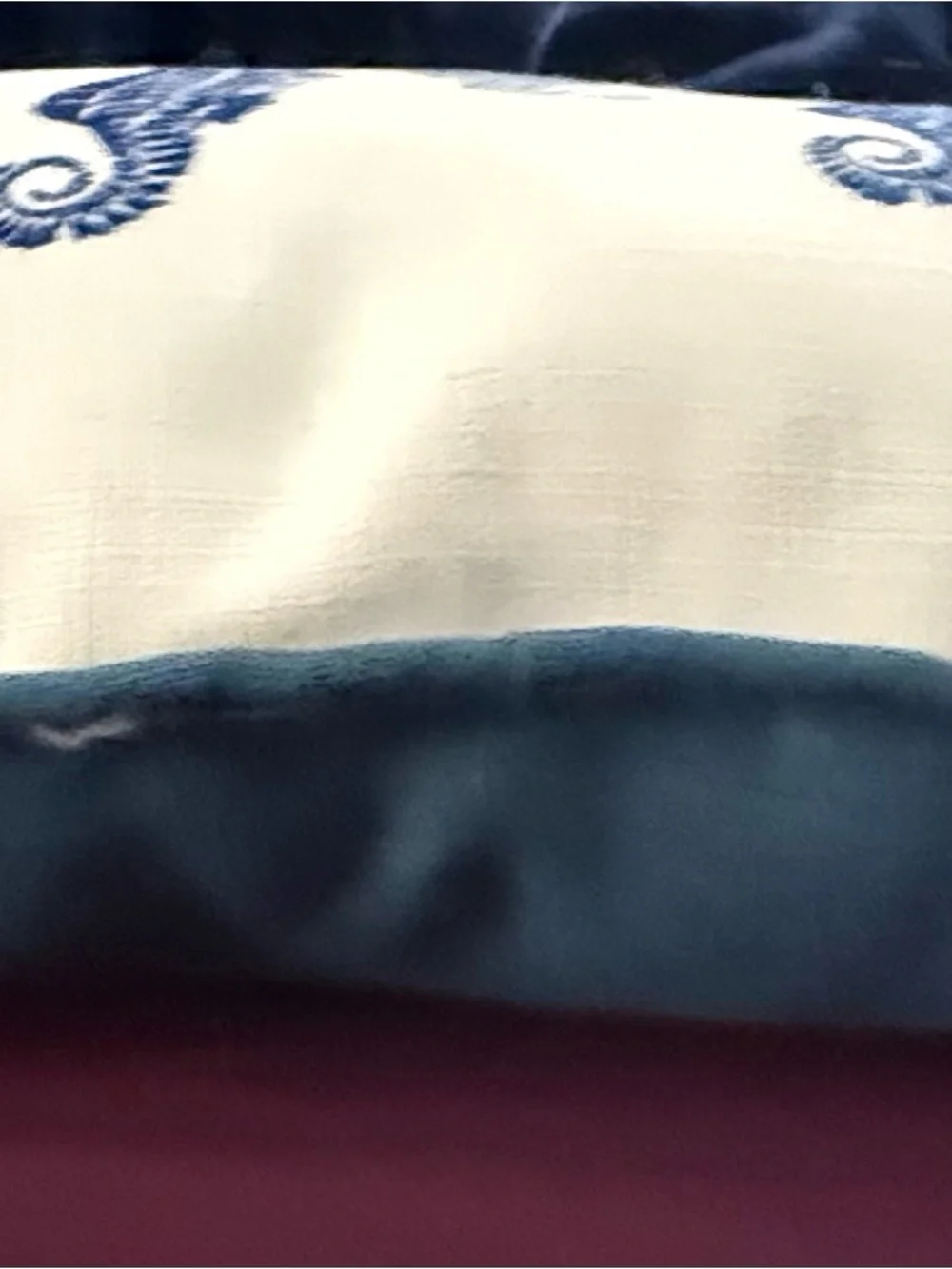 Coastal Seahorse Lumbar Pillow in Navy on Cream 19”x11”